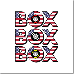 "Box Box Box" F1 Tyre Compound American Flag Design Posters and Art